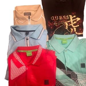 Men/Boys Clothes: 4 polos 1 Guess XS t-shirt 4 trunks, 3 shorts, backpack